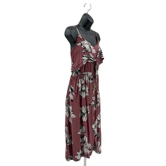 Mimi Chica Midi Dress Womens XL Brown Floral Sleeveless Tie Front V-Neck Smocked - Picture 2 of 7